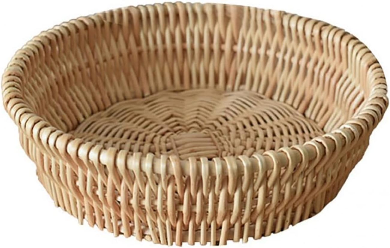 Egg Basket Exquisite Rattan Basket Space-Saving Sturdy Perfect Woven Tray Rattan Bread Basket (Color : Medium) (Large)