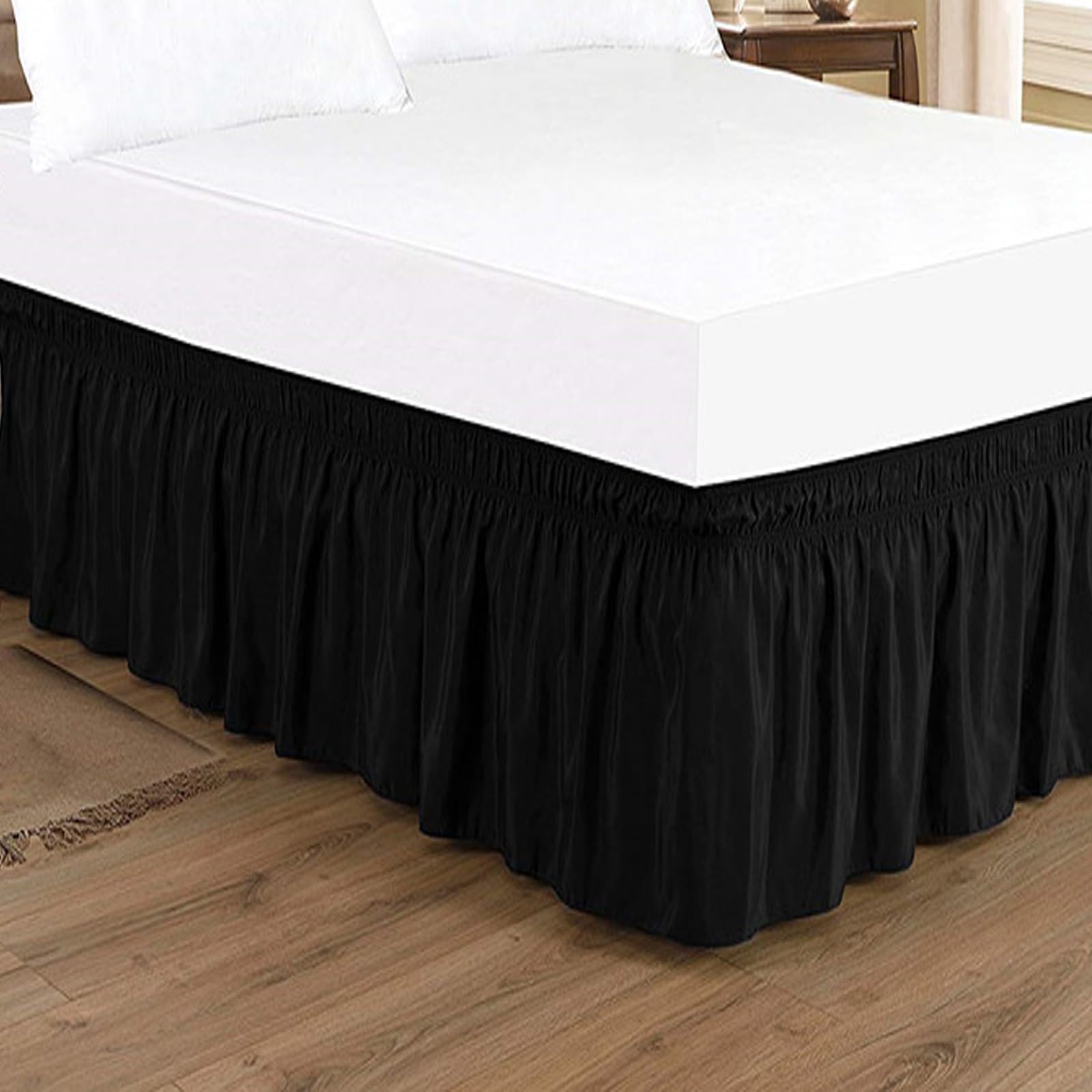 YHXAIQ Bed Skirt, Elasticized Bed Skirts & Valances, Easy to Install Valance with Drop Design, Polyester Bed Valance Double for Double Size Bed Frame & Platform(Black,120 x 200+45 cm)
