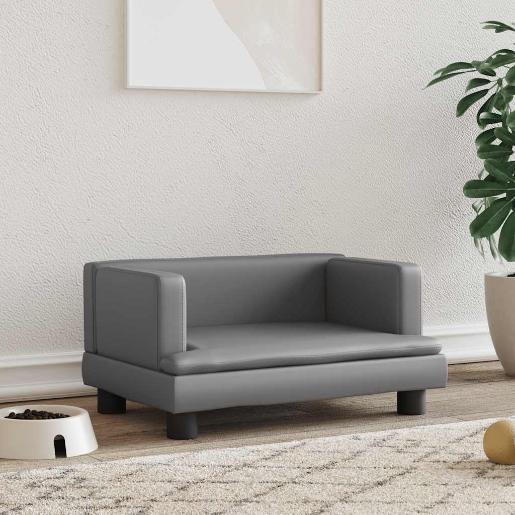 Hothingwell Graues Hundesofa aus Kunstleder mit Rahmen aus massivem Kiefernholz, Bett mit dickem Schaumstoff gepolstert, leicht zu reinigen und wasserdicht, ideal für Wohnzimmer oder Schlafzimmer