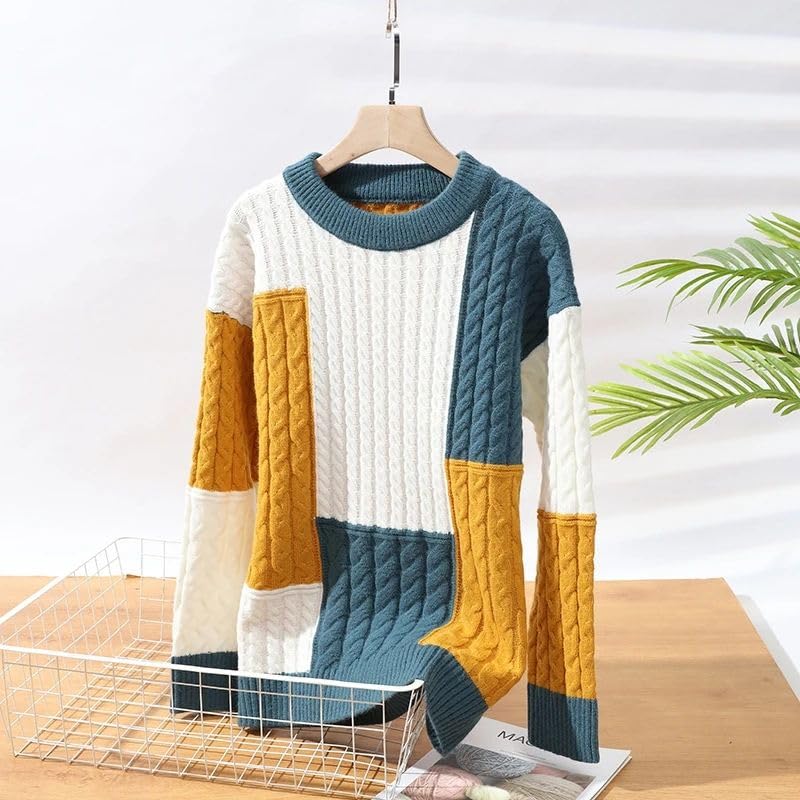 Pull en patchwork coréen homme hiver ample maille thermique anti-froid - 3