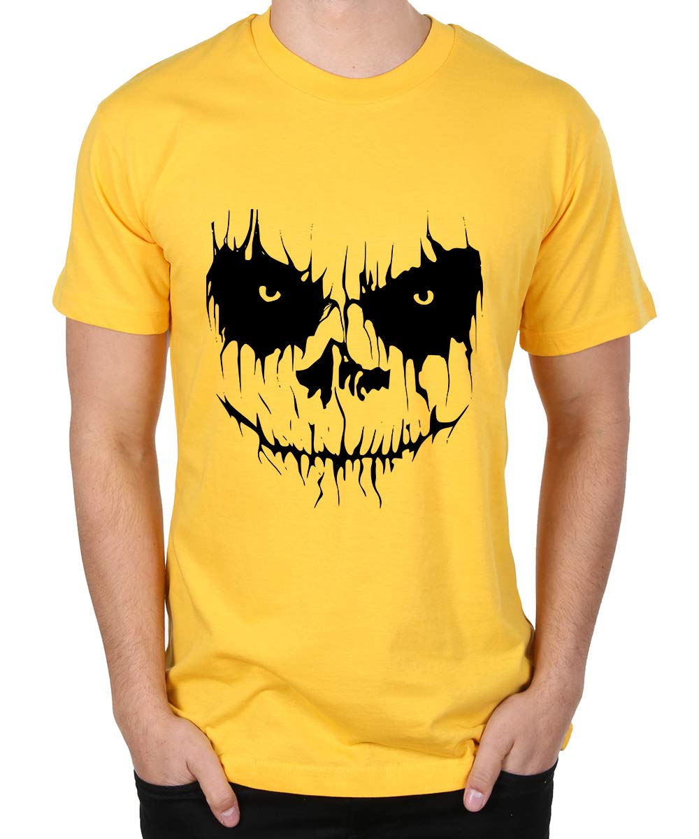 CaseriaMen's Round Neck Cotton Half Sleeved T-Shirt with Printed Graphics - Halloween Emoji