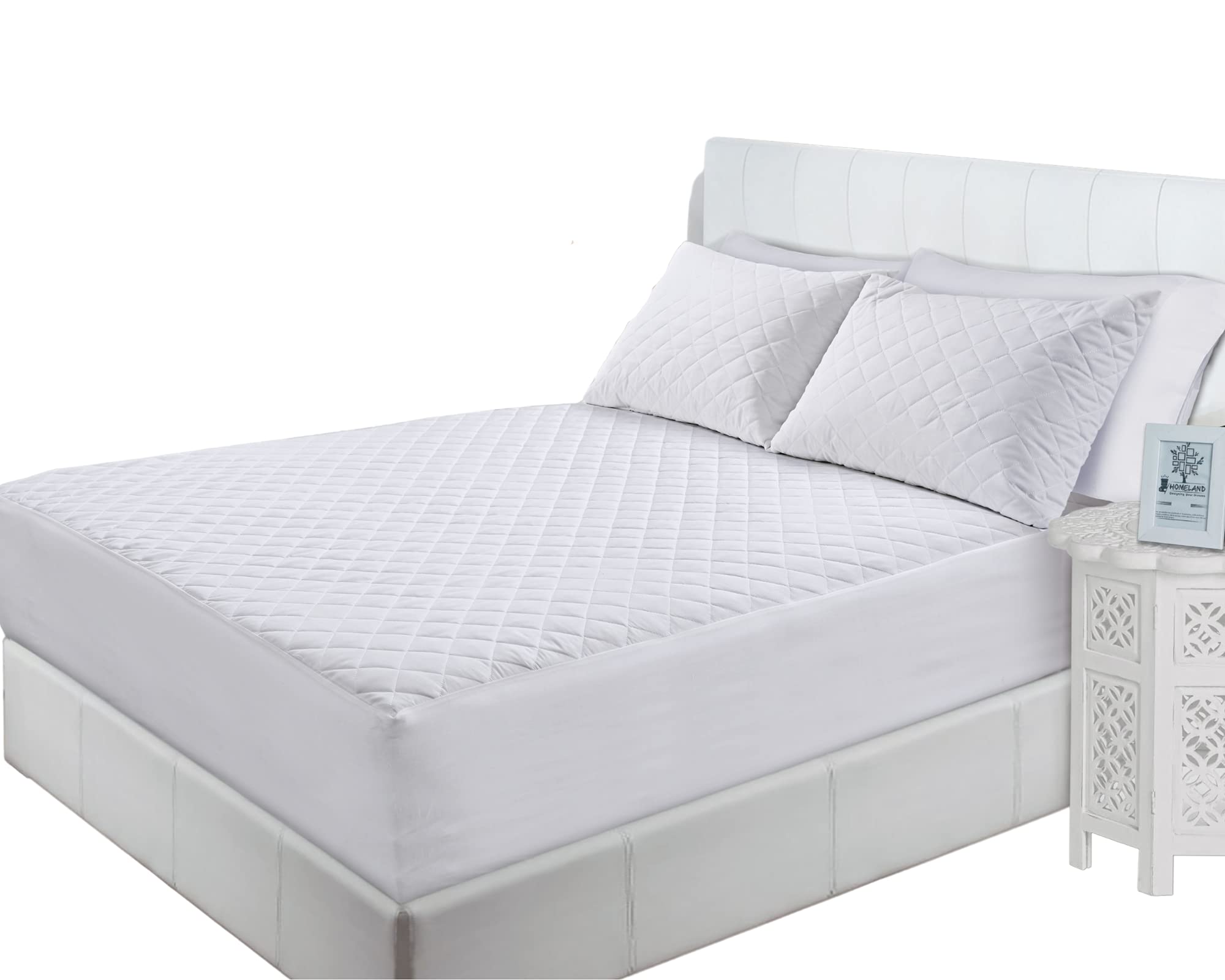 100% Pure Poly-Cotton Quilted Fitted Mattress Protector, Noise-Free Bedding Stretches Up To 30 cm/11 Inches Deep - Mattress Topper (King: 152x200cm + 30cm Deep)