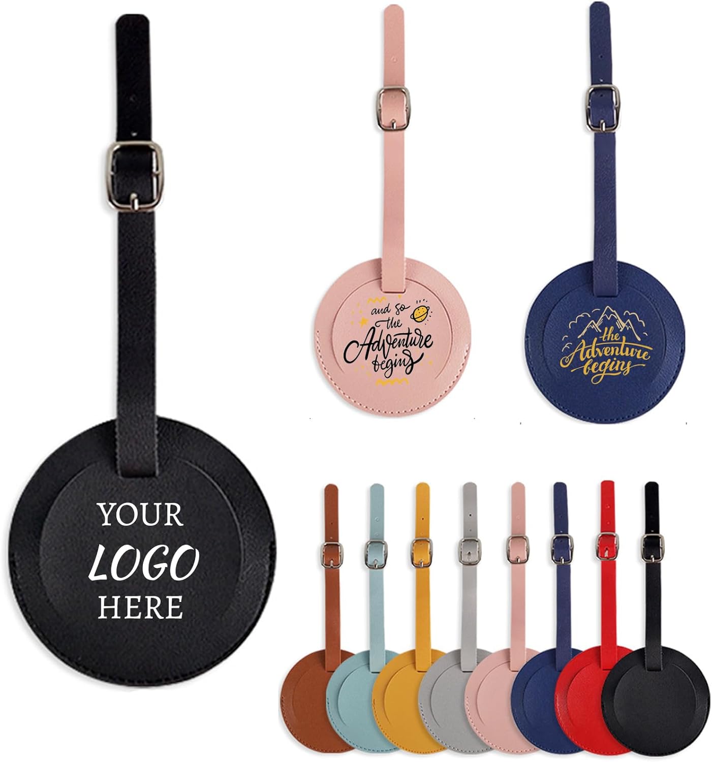 1-1000PCS Custom Personalized Leather Luggage Tags for Suitcases/Backpack, Privacy Protection Travel Essentials Bag Tags, Customize Your Photo/Logo/Text for Kids/Women/Men/Airline (Round-Shape)
