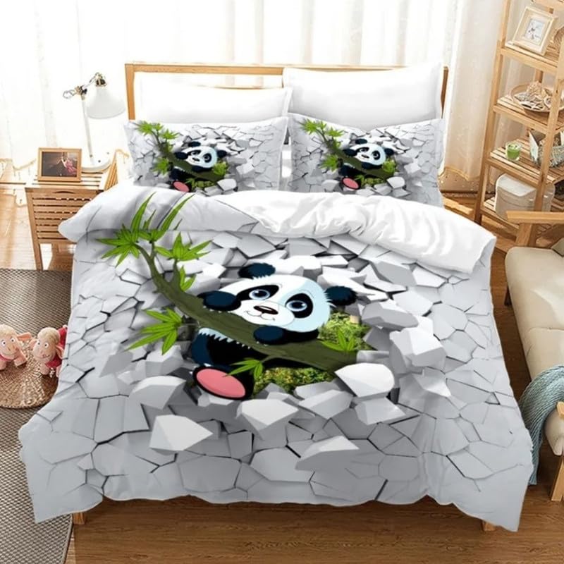 Housse de couette panda gris 90x190 avec taie pour lit enfant en microfibre