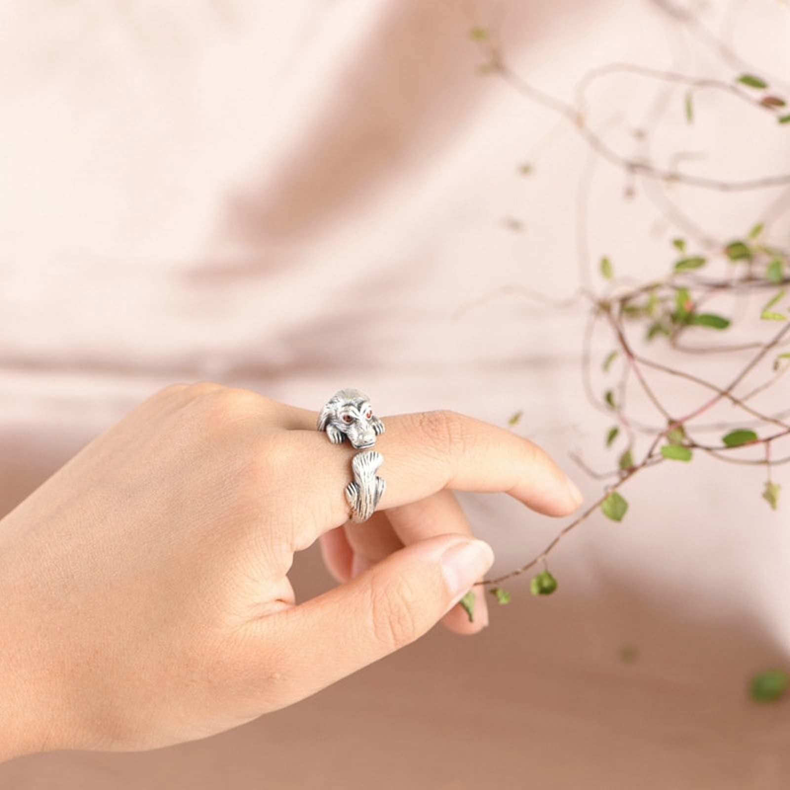 Beydodo Herren Ring Silber 990, Ringe Männer Gothic Hund mit Zirkonia Silber Ring Personalisiert Freundschaftsringe Einstellbar