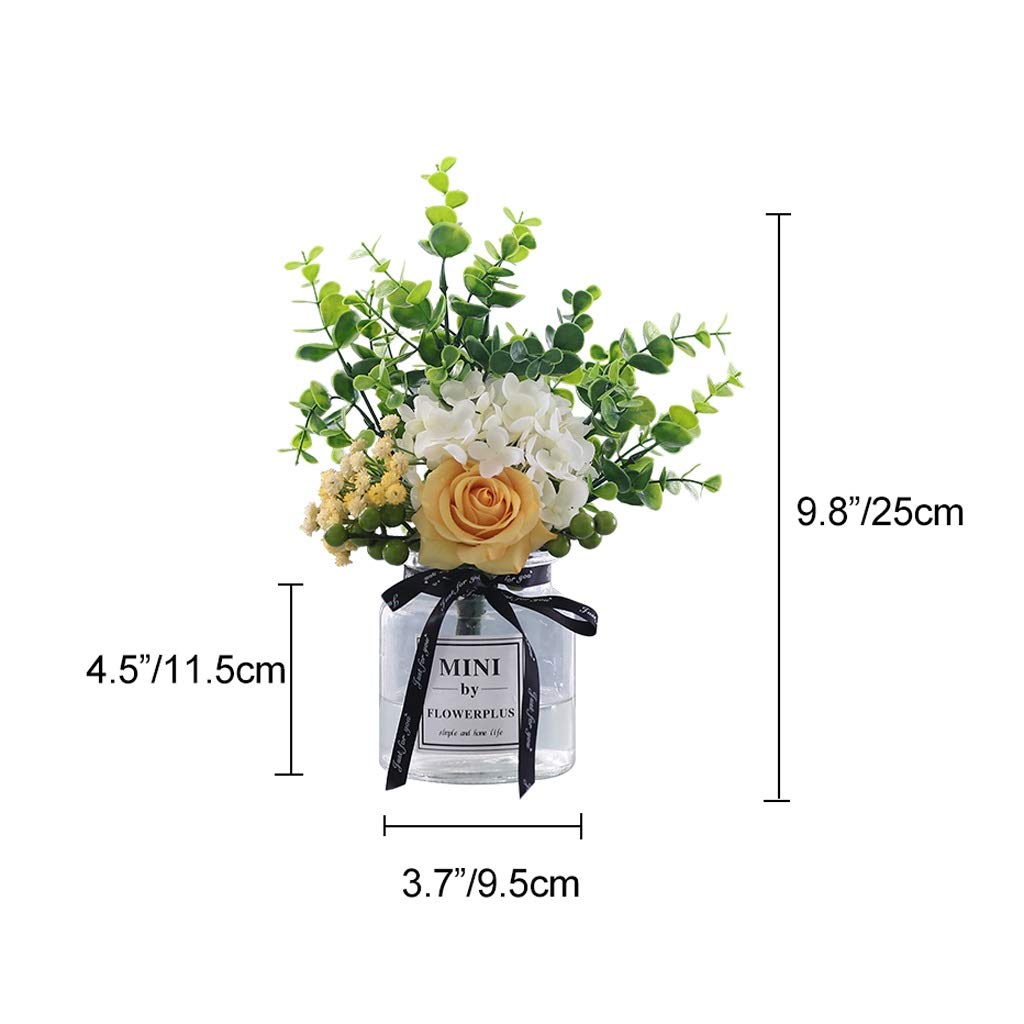 Decor kunstbloemen met vaas mini kunstbloemen roos kwaliteit glazen vaas zijden bloemen nep bloem set huis bloemen decoratie faux bloemen arrangementen ornamenten (kleur: C