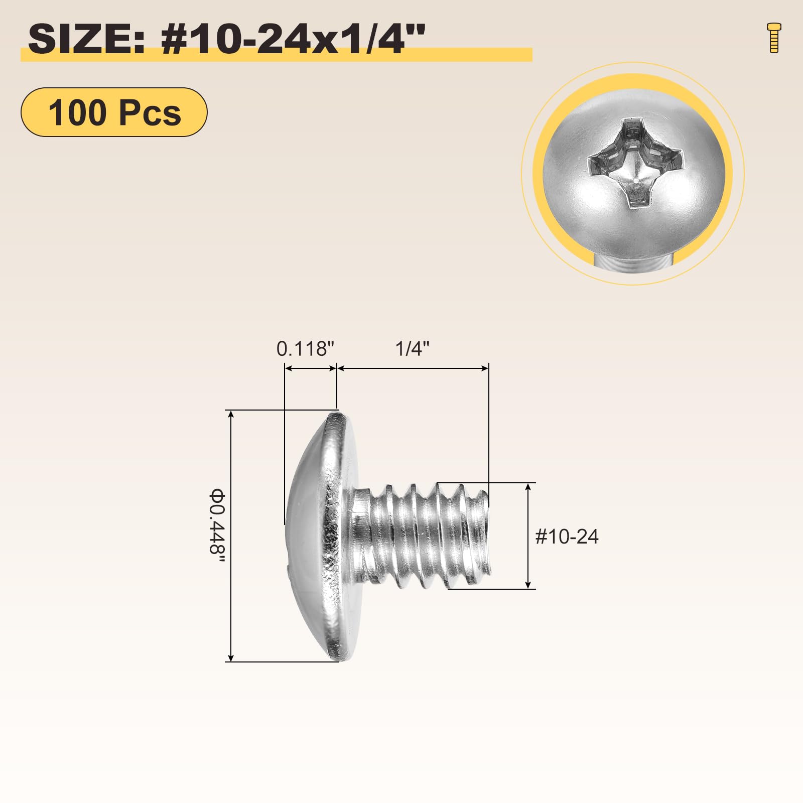 METALLIXITY Machine Screws Phillips Head(#10-24x1/4") 100Pcs, 304 Stainless Steel Round Head Phillips Drive Furniture Bolts - Image 2