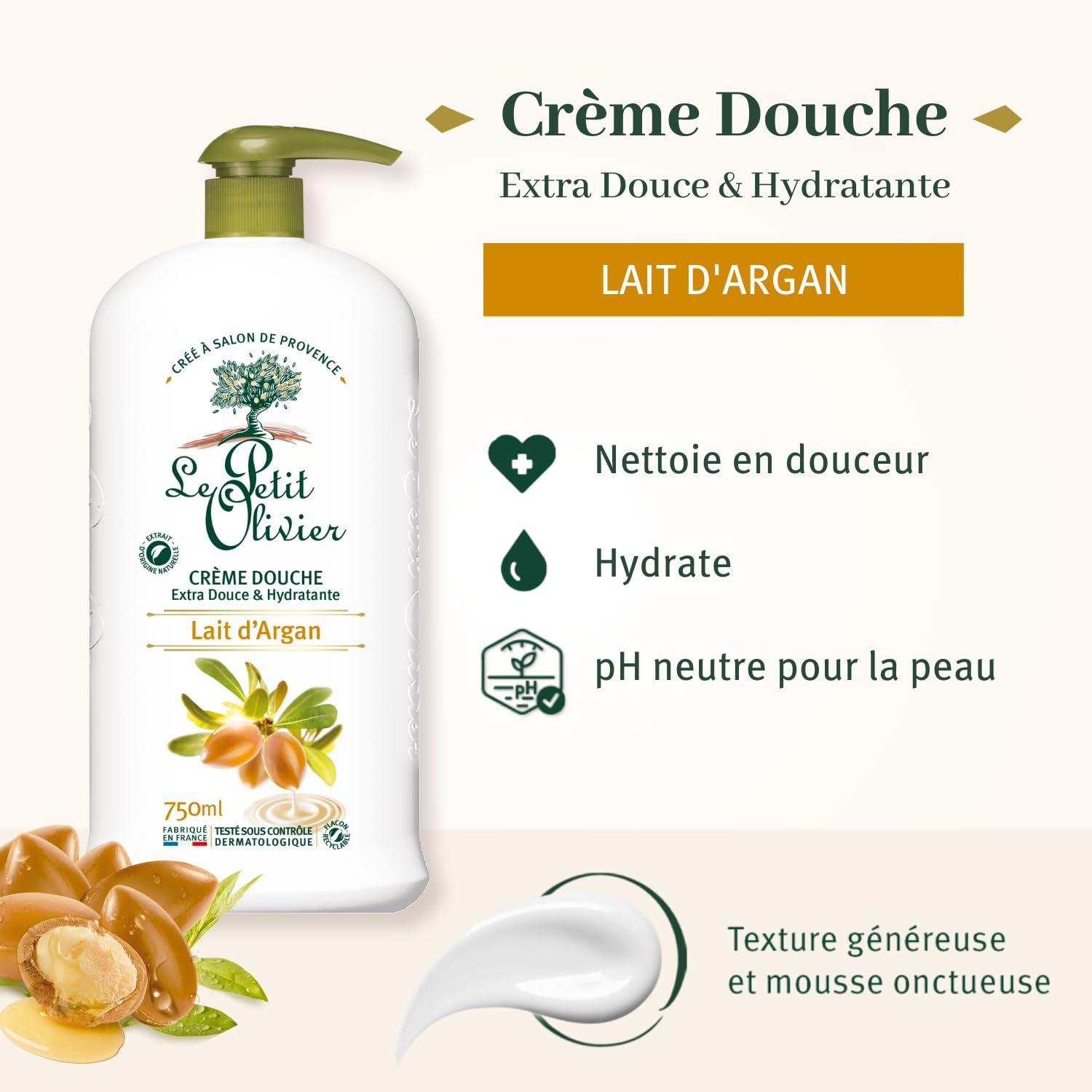 Le Petit Olivier Shower Cream Milk Argan - 750 ml, 750 ml (Pack of 1) - Image 2