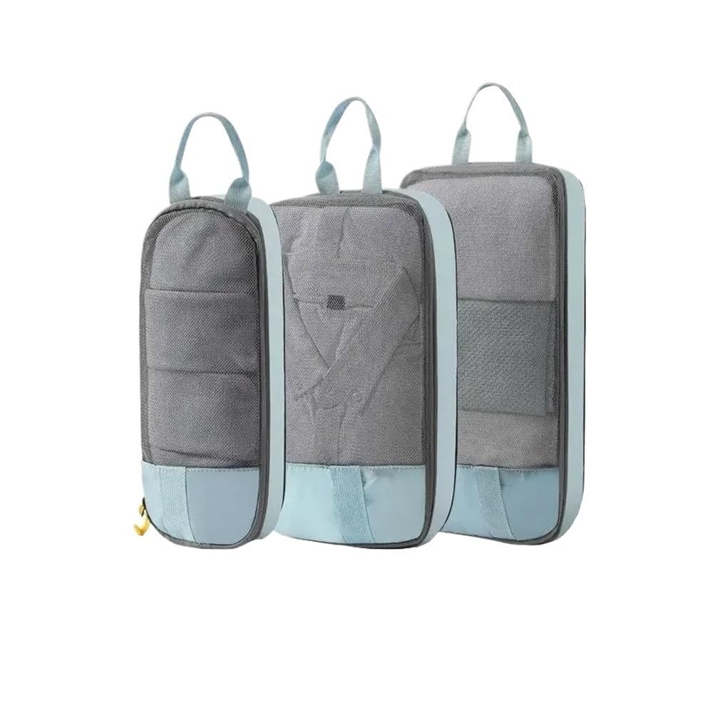 Borsa organizer da viaggio a compressione, pieghevole, impermeabile, per biancheria intima, multifunzione, antipolvere, portatile, per vestiti (azzurro, 2 set)