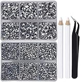 LPBeads 6400 Pieces Hotfix Rhinestones Metallic Silver Flat Back 5 Mixed Sizes Crystal Round Glass Gems with Tweezers and Picking Rhinestones Pen
