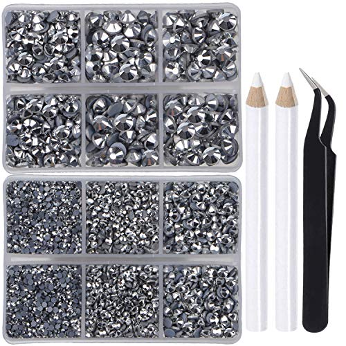LPBeads 6400 Pieces Hotfix Rhinestones Metallic Silver Flat Back 5 Mixed Sizes Crystal Round Glass Gems with Tweezers and Picking Rhinestones Pen LPBeads 6400 Pieces Hotfix Rhinestones Metallic Silver Flat Back 5 Mixed Sizes Crystal Round Glass Gems with Tweezers and Picking Rhinestones Pen
