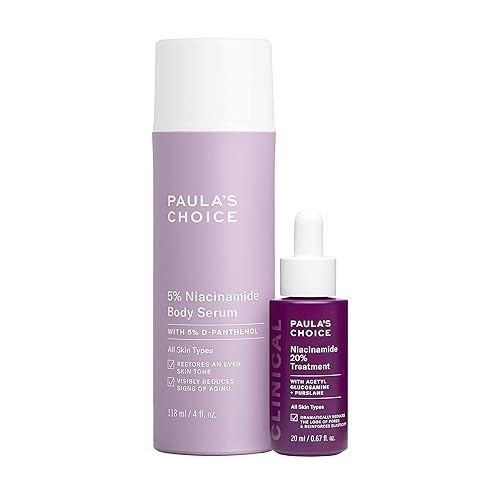 Paula's Choice Suero corporal de niacinamida al 5% + tratamiento clínico de niacinamida al 20%, kit facial y corporal para decoloración,
