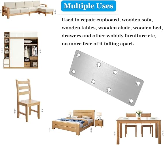 8 Pcs Flat Mending Plate Stainless Steel Flat Bracket 5.5 x 1.97 inch Metal Straight Bracket Repair Joining Brace for Wood, with Screws