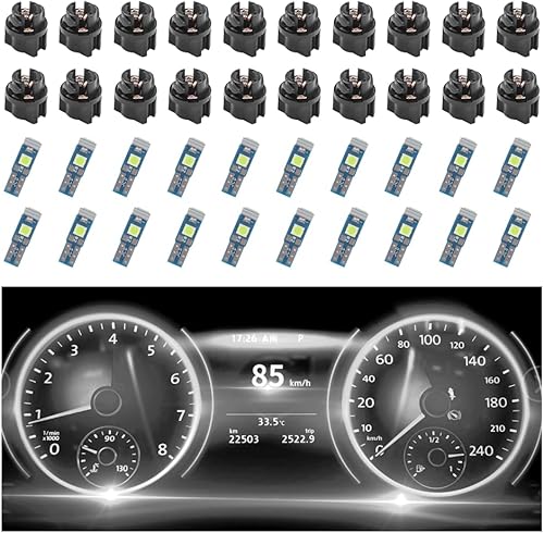 carleef 20 luces LED para tablero de automóvil, bombillas superbrillantes de racimo de instrumentos con bombillas LED T5 37 74 y enchufe de bloqueo