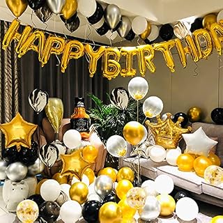 YinQin 114pcs Luxurious Black Gold Birthday Party Decorations with Hand Pump Dot Glue Tape, Happy Birthday Party Balloons Set for Mens Birthday Decorations Party Supplies (Black Gold)