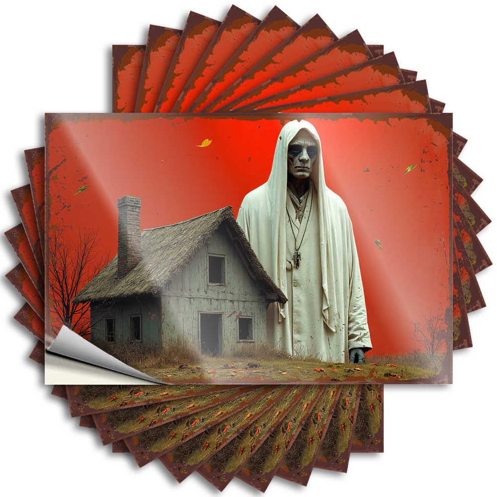 Fzfn Colour A Haunting Figure In Front Of An Abandoned House Tumbler Reading - Grunge Decals Self Adhesive Sticker(12X18cm)
