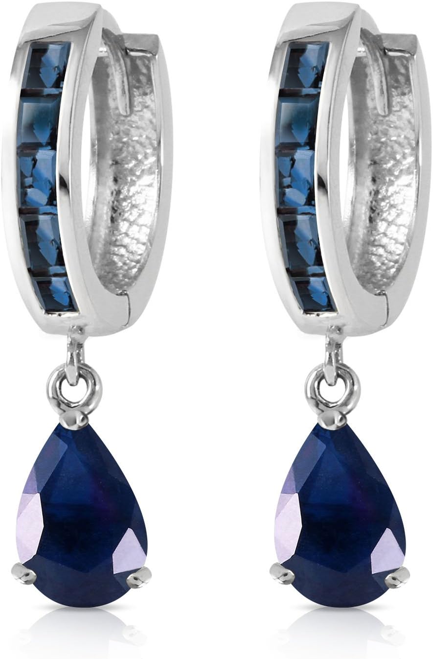 4.55 Carat 14K Solid White Gold Hoop Huggie Earrings Sapphire - Image 2