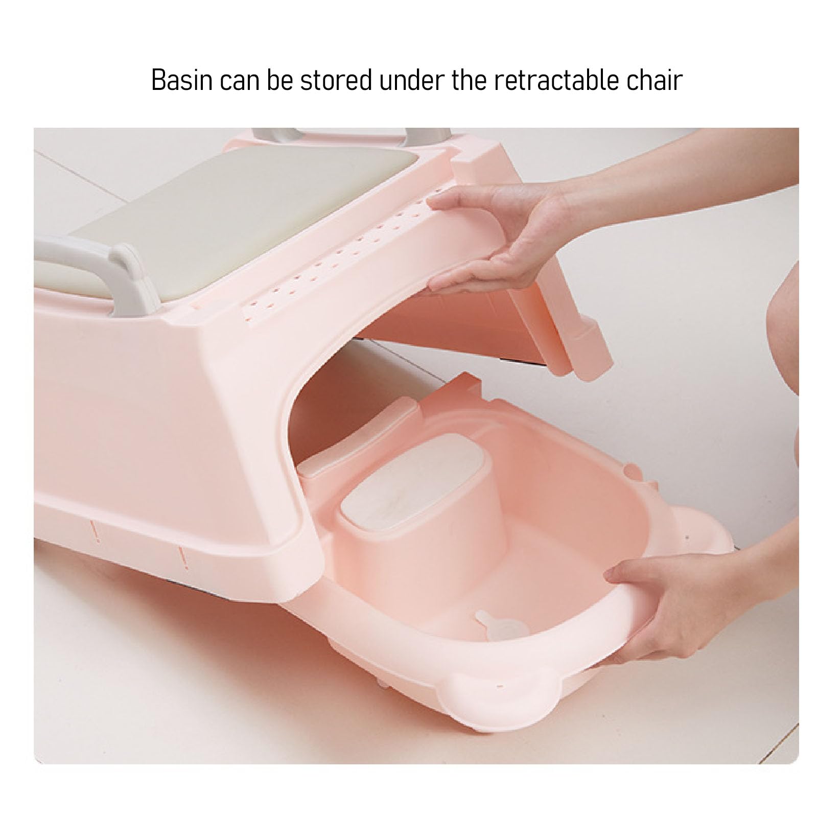 Pilipane Einziehbarer Shampoo -Stuhl für Kinder mit weichen gepolsterten Kissen Armlehnen Kopfkissen Nicht -Slip -Kleinkind Haarwaschstation (Rosa)