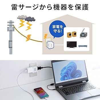 Amazon.co.jp: サンワダイレクト 電源タップ 3個口 2P 雷ガード