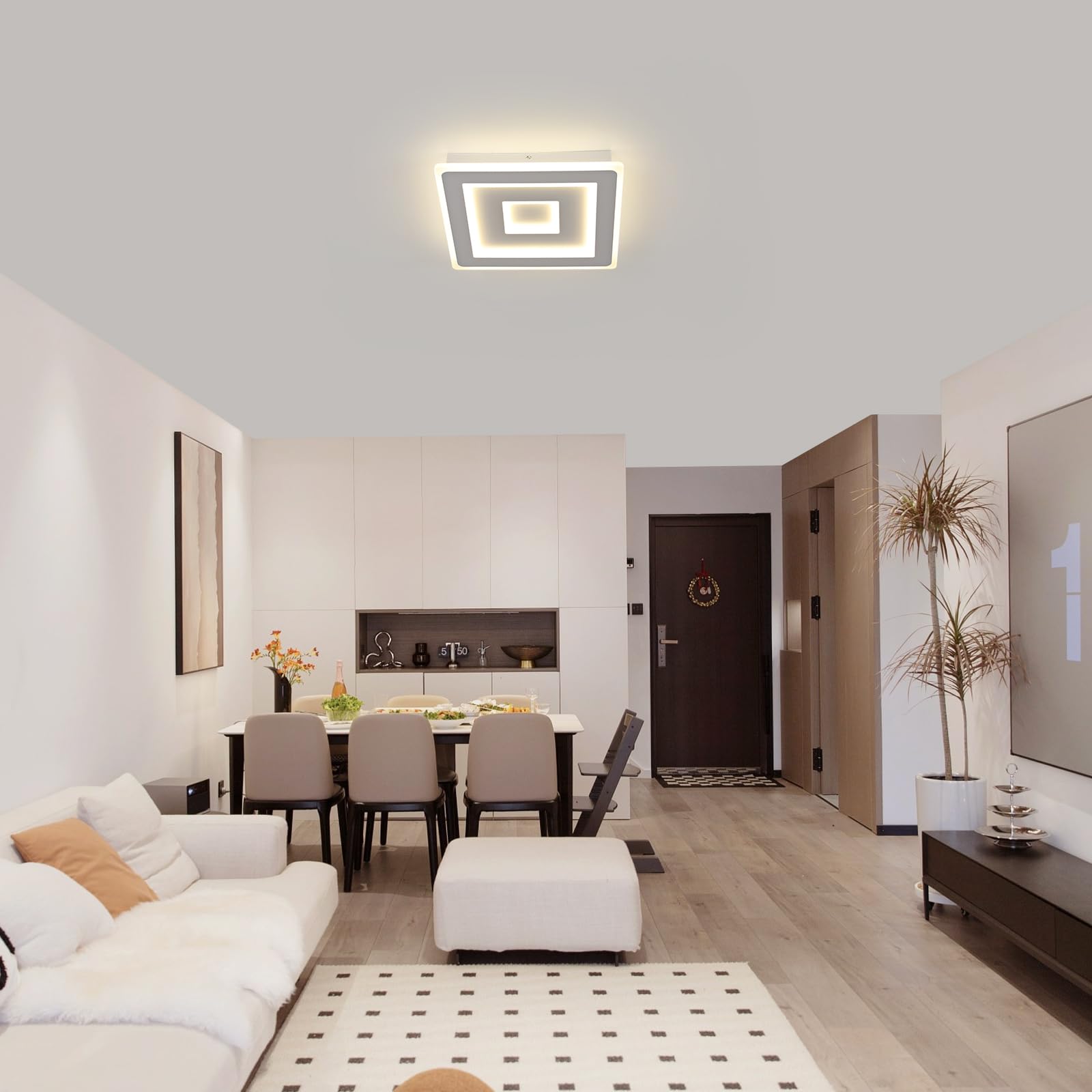 Comely – Plafoniera LED da soffitto quadrata moderna, 52W. Lampada LED bianca per diversi ambienti come camera da letto e soggiorno. Luce naturale 4500K. Lato: 40cm.