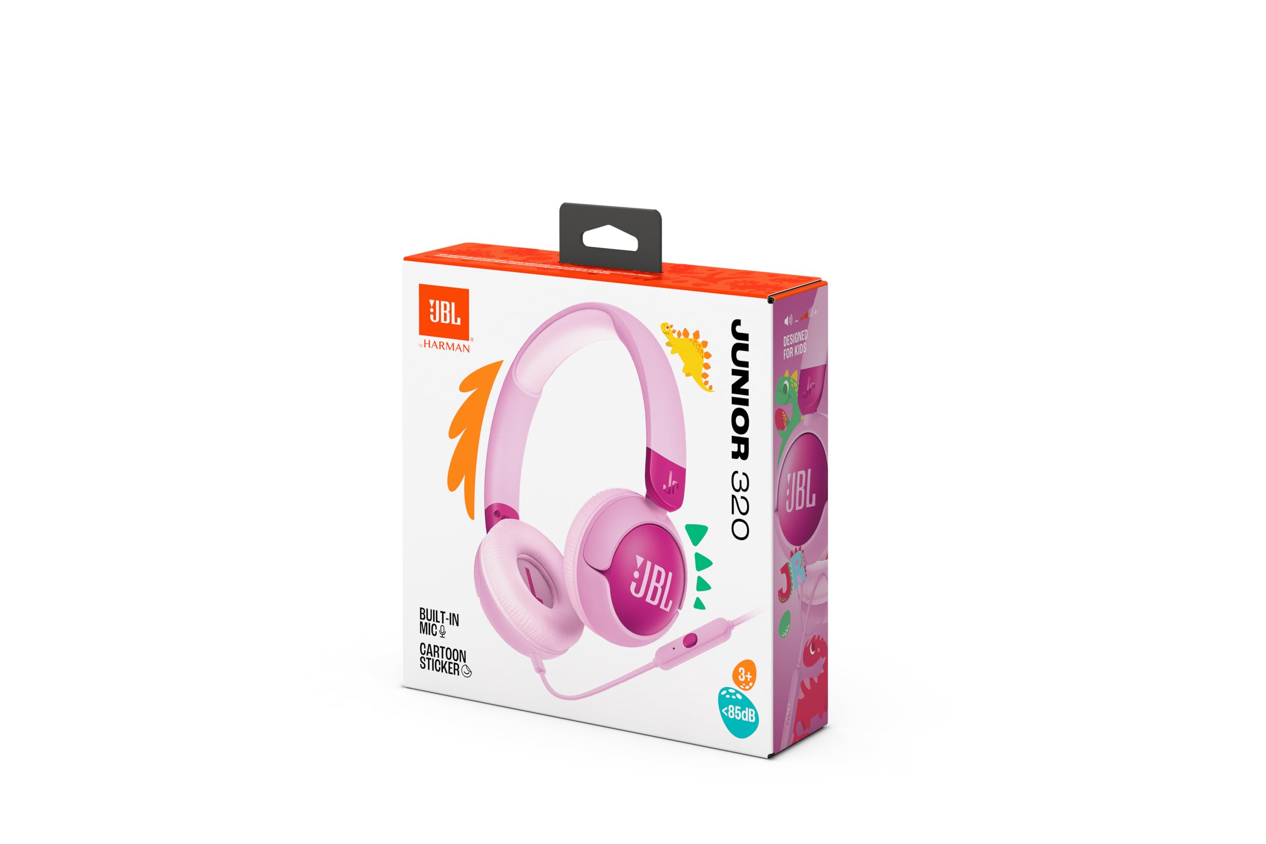 JBL Junior 320, On-Ear-Kopfhörer mit Kabel und eingebautem Mikrofon für Kinder, JBL Safe Sound, niedriger Lautstärke, 12 mm Soft Pad und Sticker-Set, tragbares Design, Lila