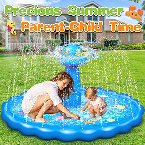 Splash Pads For Toddlers With 3D Rotatable Sprinkler For Kids Outdoor Play Mat Splash Pad For Kids Ages 4-8 Water Toys For Toddler Splash Pad For Dogs Pool Baby Pool Ideal For Summer Outside #TOP4