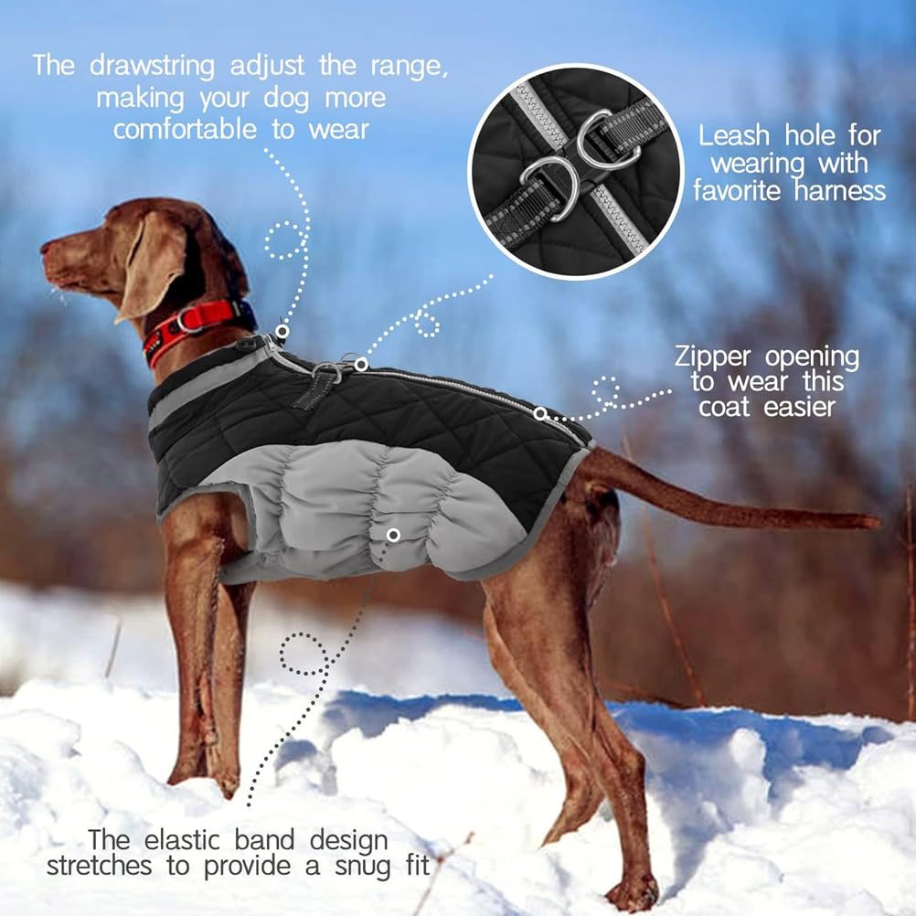 Warmer Wintermantel Für Hunde, Hundemäntel Für Kleine Hunde, Wasserdicht Im Winter, Mit Fleece Gefütterte Reflektierende Hundejacke, Warmer Haustiermantel Mit Integriertem Geschirr,Schwarz,L