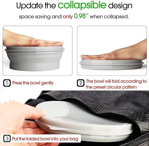 Miniatura 4 de ME.FAN Cuencos plegables de silicona  Tazón de viaje plegable de silicona con tapas  Juego de recipientes expandibles para almacenamiento de