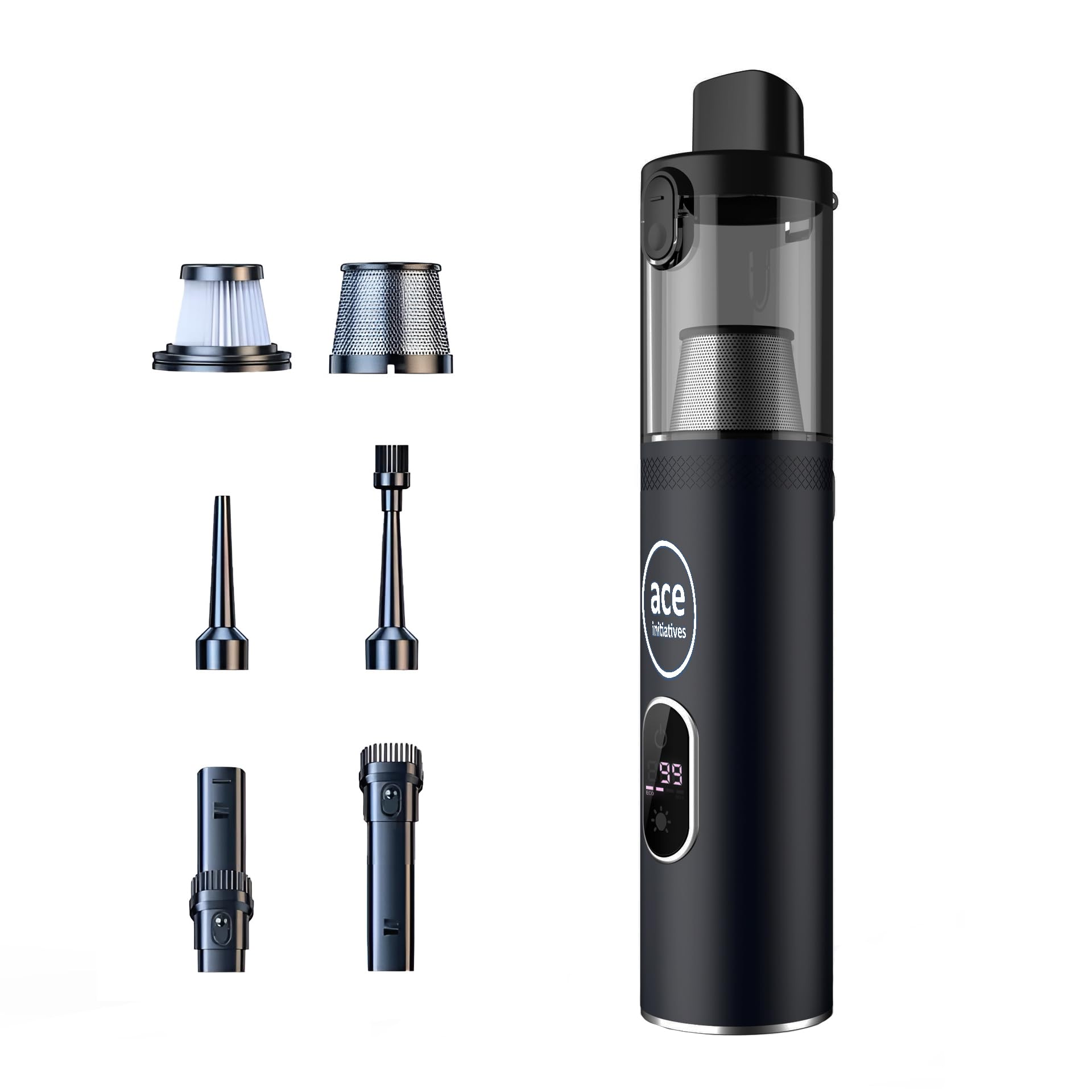 Ace InitiativesHurricane Cordless Handheld Vacuum Cleaner, 13kPa Powerful Suction, Lightweight 1.2lbs, Type-C Fast Charging, Dual Filtration, Mini Portable Vacuum for Car, Home, Pet (Black)