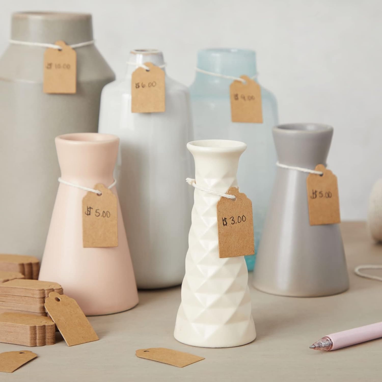 1000 Pack Kraft Paper Gift Tags with Holes, Mini Marking Tags for Merchandise, Crafts, Boutiques (0.95 x 1.75 in) : Health & Household