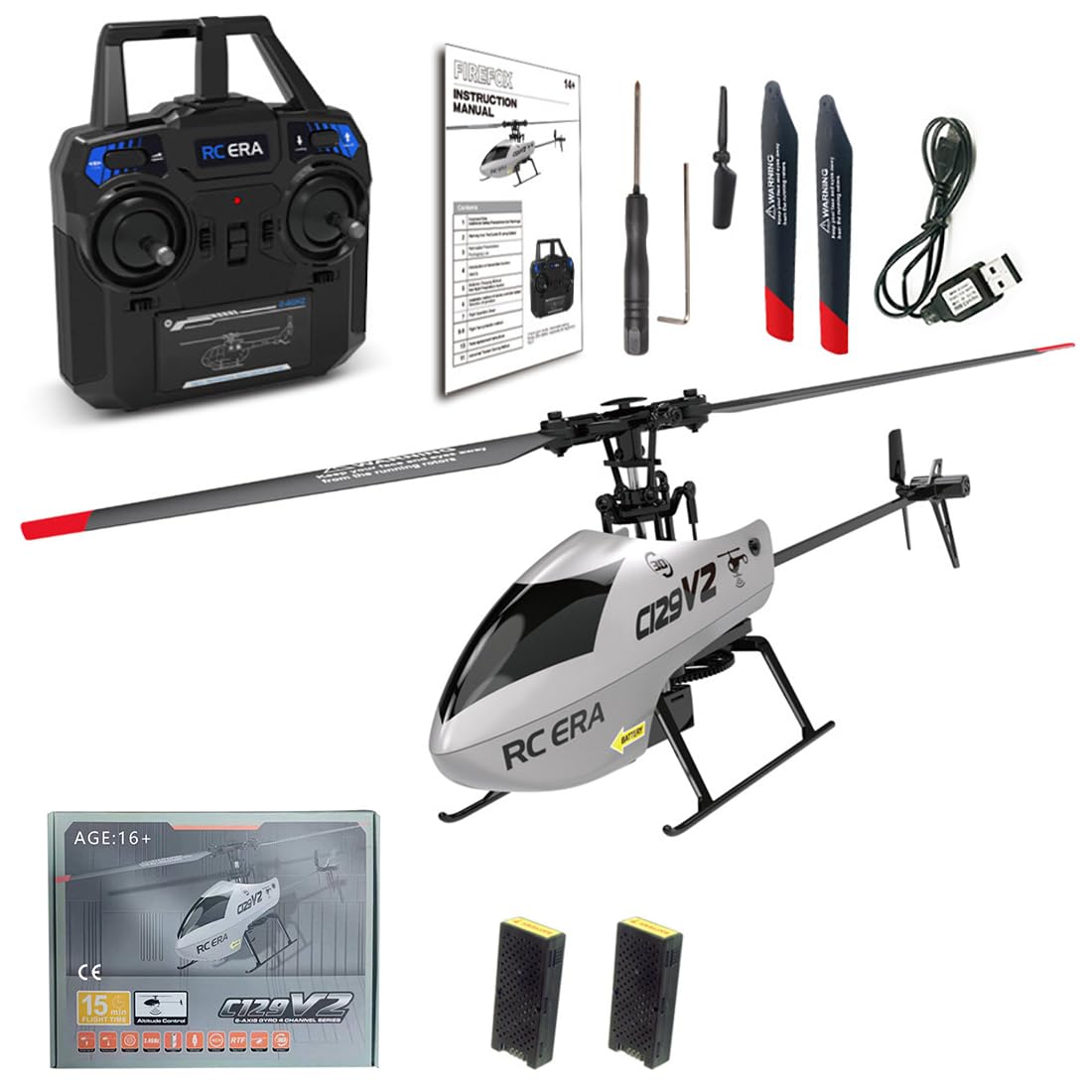C129V2 2.4G RC Hubschrauber 4-Kanal Stunt Militärmodell, RTF Fernsteuerungs-Helikopter mit 6-Achsen-Gyroskop, Höhenhaltung und Optical-Flow-Stabilisierung(2 Batterien)
