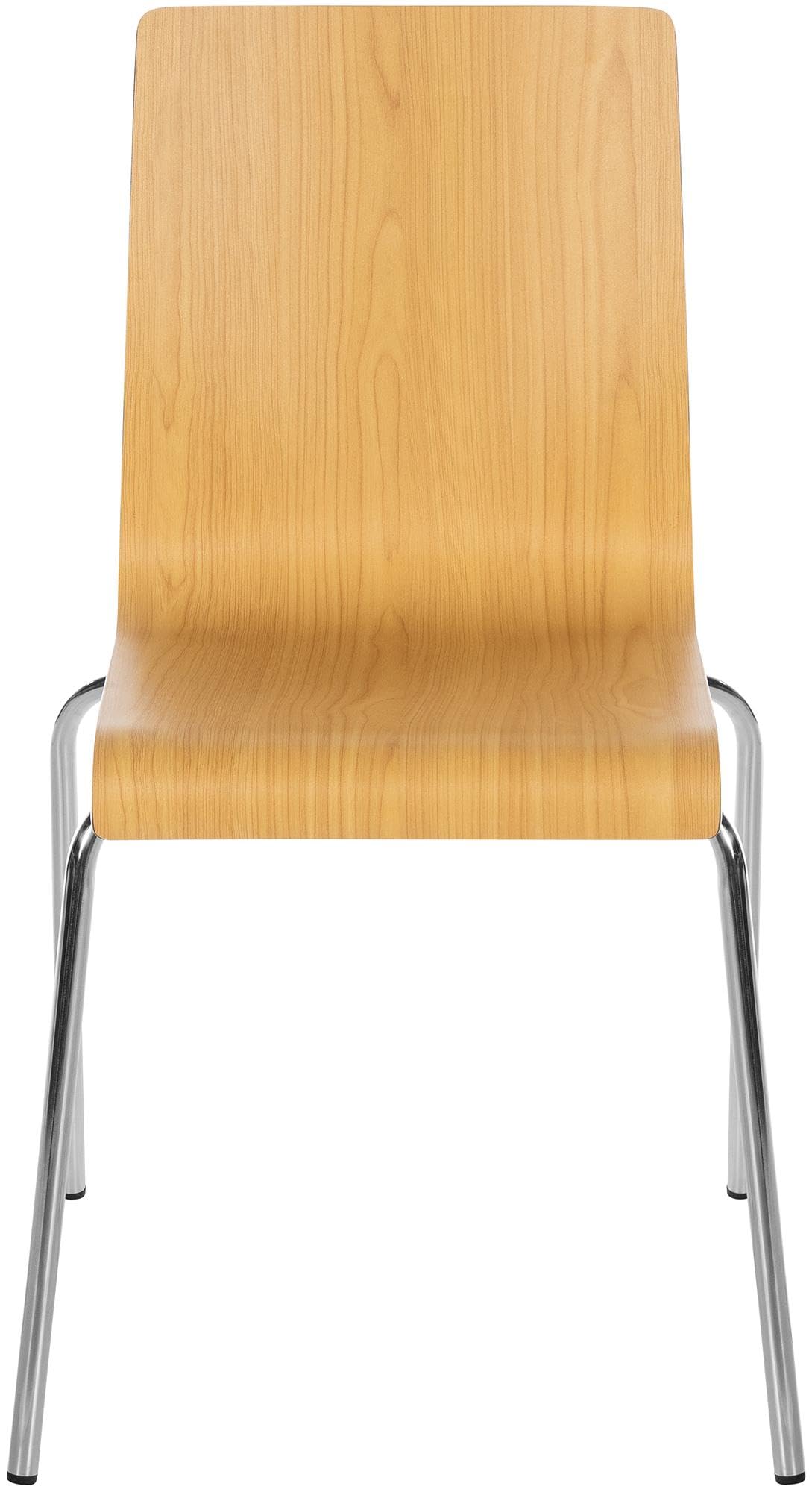 CLP Stuhl stapelbar Gahanna, Stapelstuhl aus Formholz mit HPL-Laminat, Stahlgestell verchromt belastbar bis 150 kg, Esszimmer und Büro, Farbe:Natur