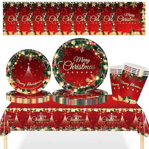 MORAINJAY 69 Pcs Rot Weihnachten Party Papiergeschirr Set für 16...