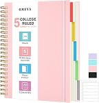 Cahier à Spirale 8.5" x 11", 5 Cahiers de Sujet Ligné Universitaire avec Diviseurs Amovibles, 300 Pages 100GSM Épais Journal d'Écriture à Spirale pour Femmes & Hommes, Grand Cahier Ligné A4 pour Travail, École