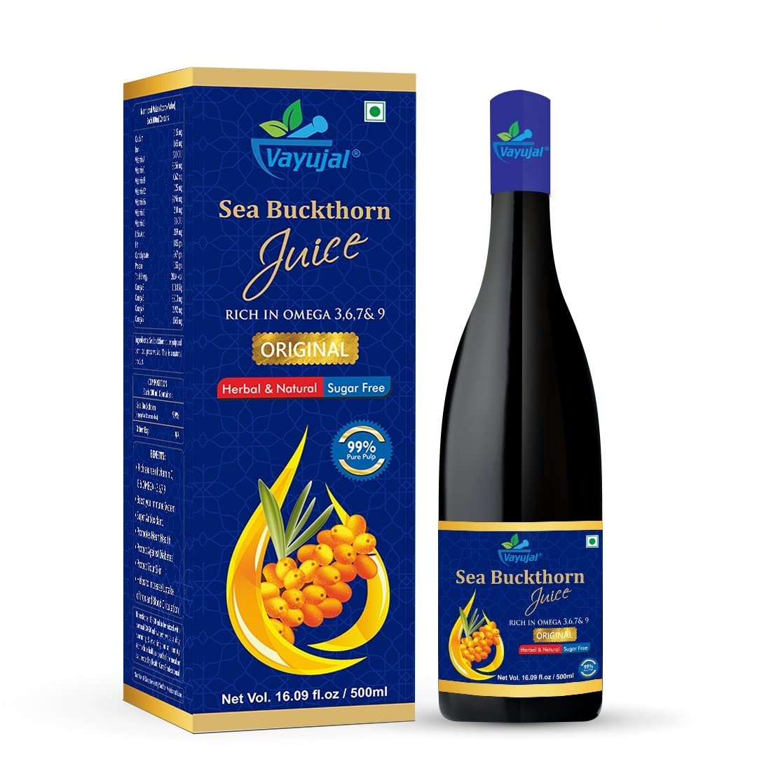 Vayujal Sea Buckthorn Juice 500ml Himalayan Berries Rich Omega 3,6,7