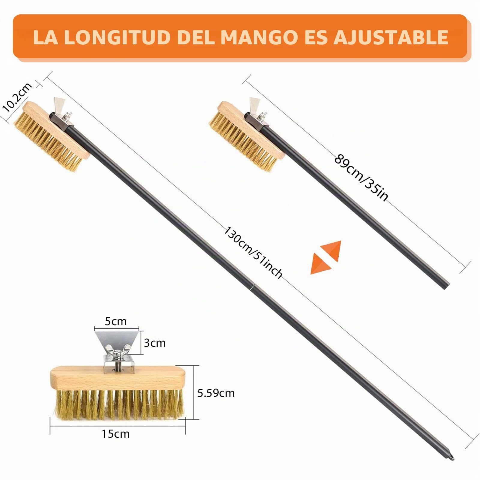 Cepillo para horno de pizza, 130 cm, con rascador de acero, mango de aluminio extraíble y cepillo de latón, ideal para limpieza de hornos, piedras para pizza y barbacoas
