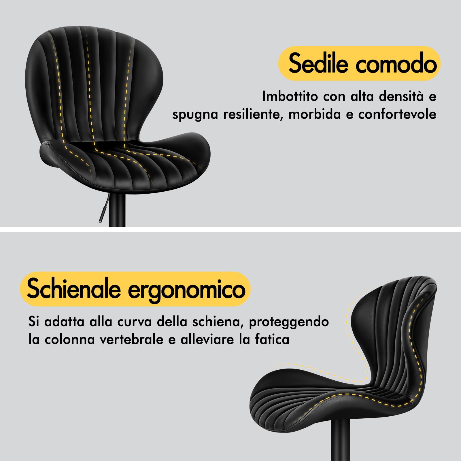 ALFORDSON Sgabello da bar, 2 pezzi, regolabile in altezza, per cucina, bar, sala da pranzo, girevole, altezza seduta 59-81 cm, Pelle PU, Nero