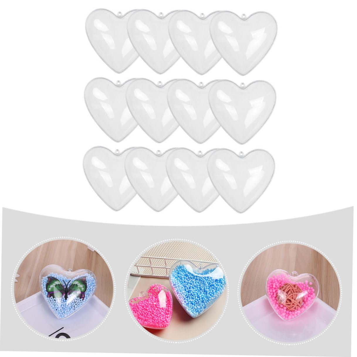 Bolas de Adorno Colgantes Transparentes en Forma de Corazón 10 CM 12 Piezas Bolas Rellenables para Decoración de San Valentín Navidad y Bodas