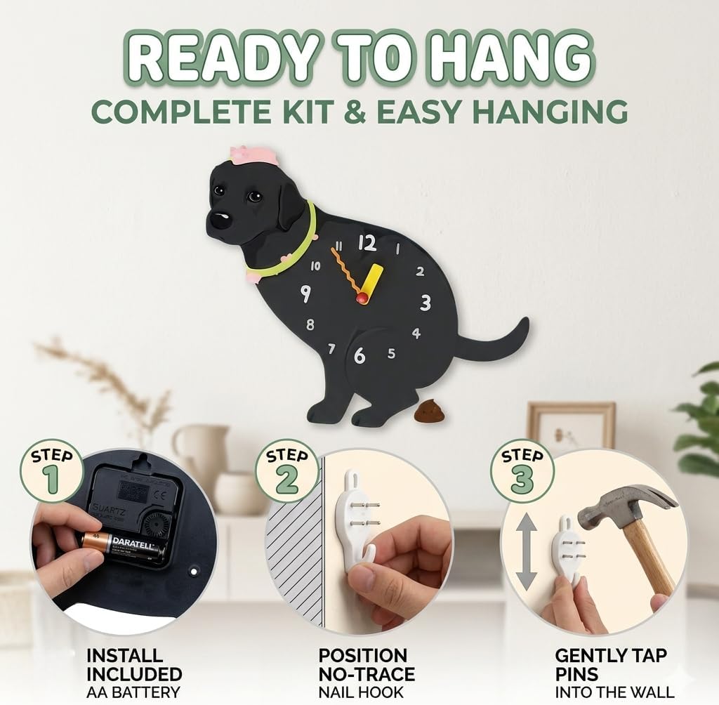 Funny Dog Wall Clock with Swinging Pendulum, Pooping Dog Acrylic Wall Clock Silent Non Ticking, Cute Dog Lover Gift Home Decor for Bathroom Living Room Office (Schnauzer 2)