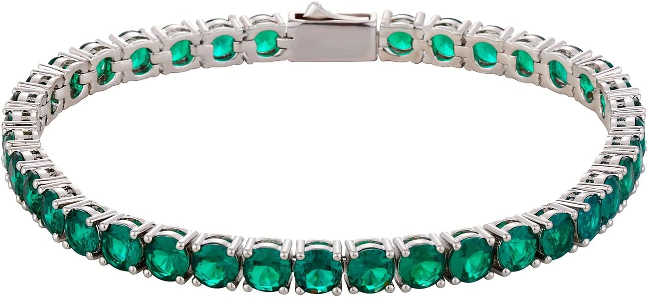 Tennis Bracelets for Women Trendy Dainty 14K Golden Silver Plated 5MM Pink Green Cubic Zirconia Brithstone Charm Bracelet for Men