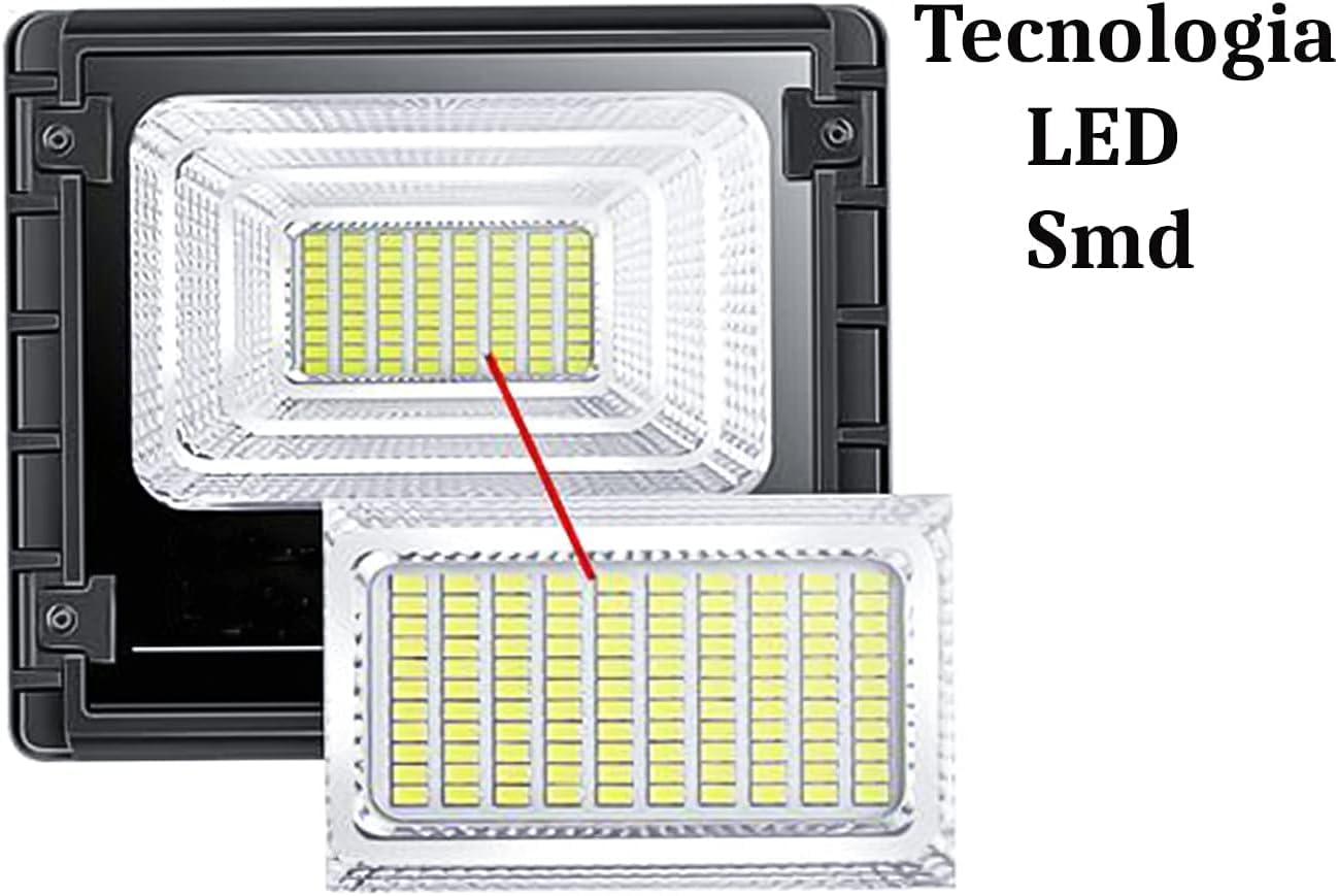 SQUADO - Faretto A Led Da 200W Smd Con Pannello Solare Sensore Crepuscolare E Telecomando