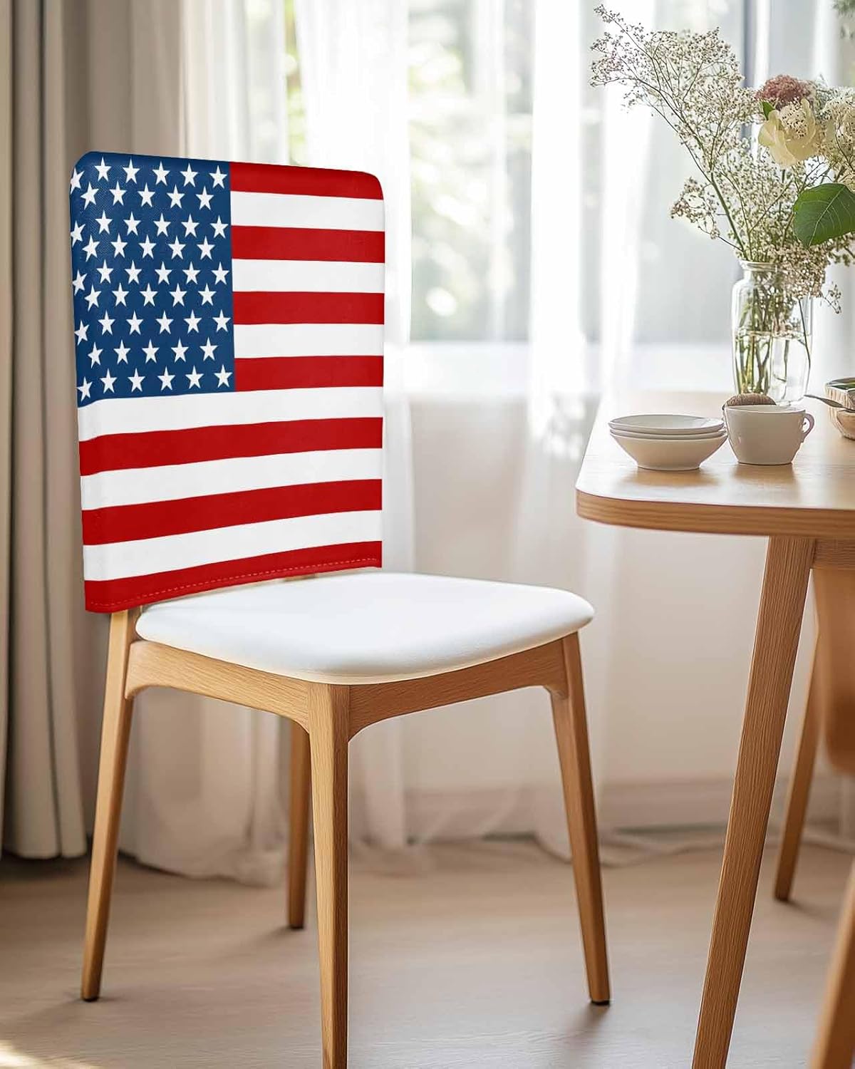 LooPoP 4th of July Chair Covers Set of 4 American Flag Chair Slipcover Protector Stretch Chair Covers USA Stars Stripe Independence Day Chair Back Covers for Dining Chairs Kitchen Holiday Party Decor