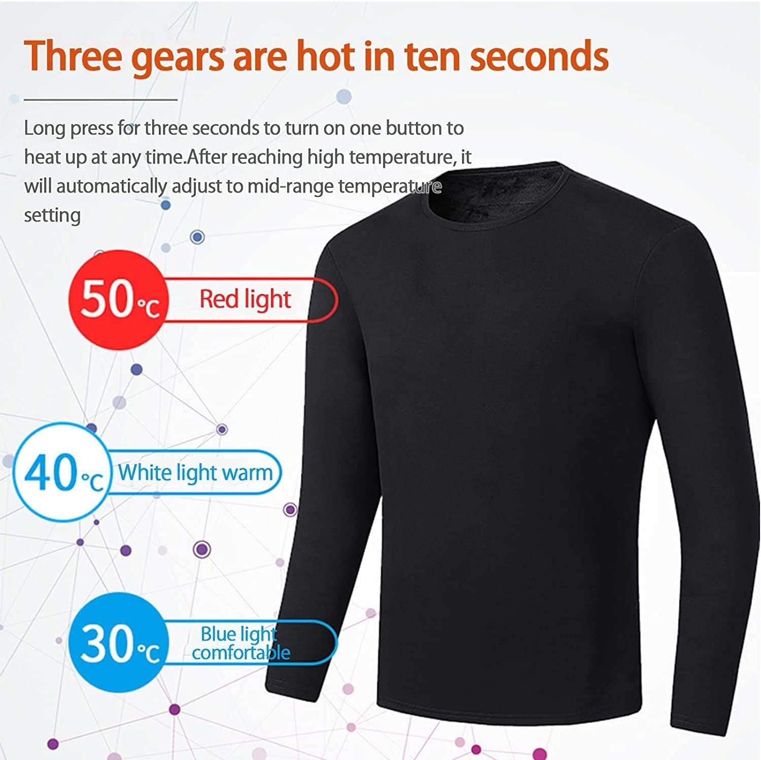 Heated Underwear, Electric Heating Thermal T Shirts, 3 Levels Adjustable Temp (No Battery)