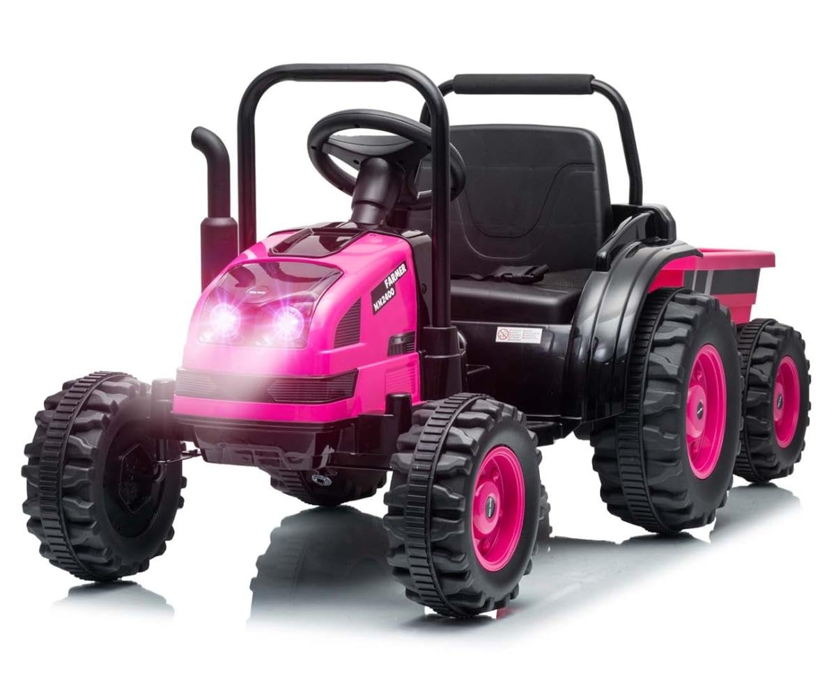 Trattore elettrico con rimorchio Farmer Rosa
