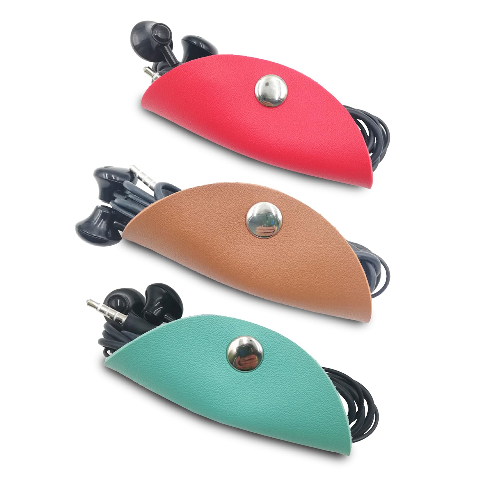 Leather-Cord-Organizer, Cord Taco Trio Charger Earphone Wire Fastening Ties for Earbud Wrap Headphones USB Cable Gift