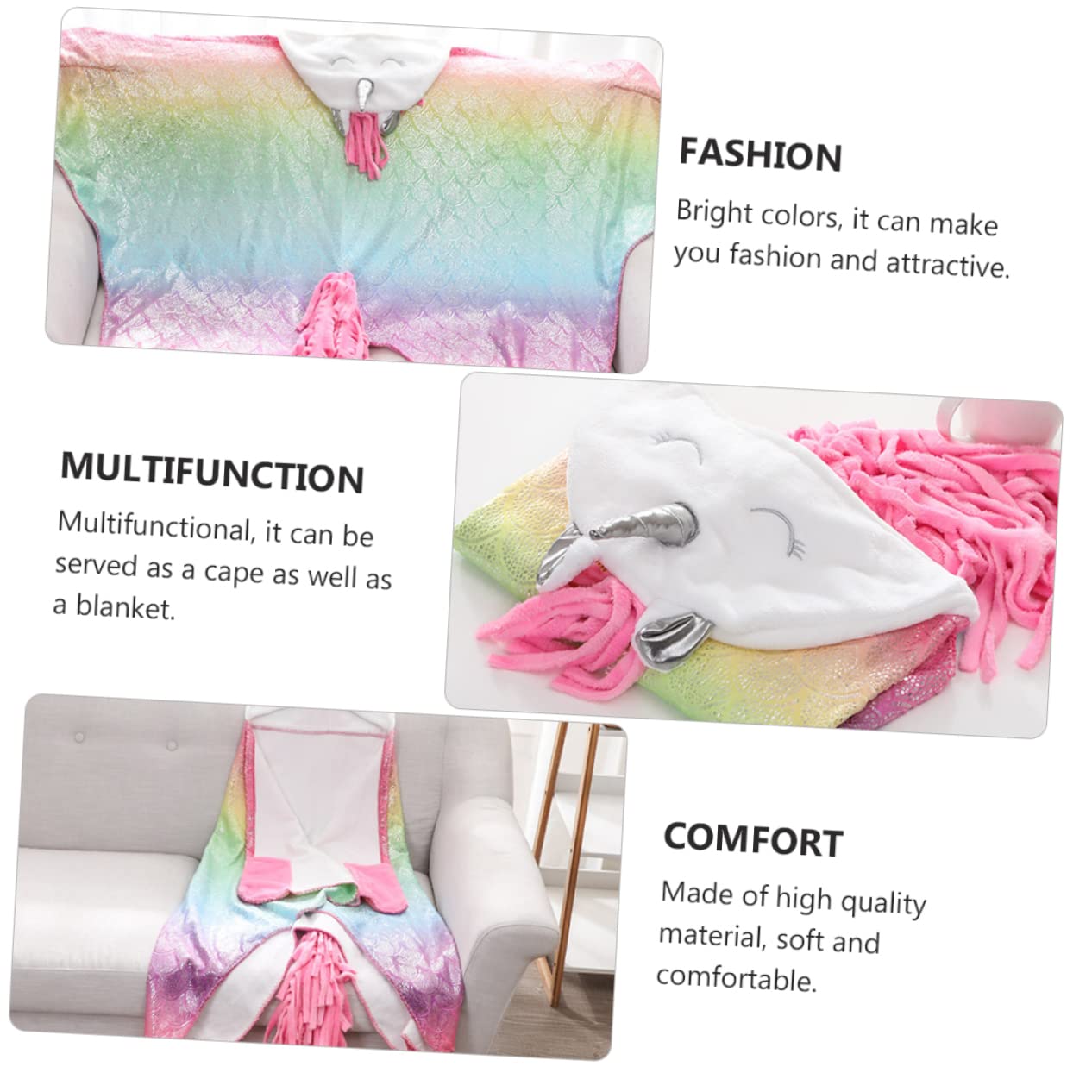 LIFKOME Flanellcape Einhorn für Kinder, Bunter Partyumhang Warm