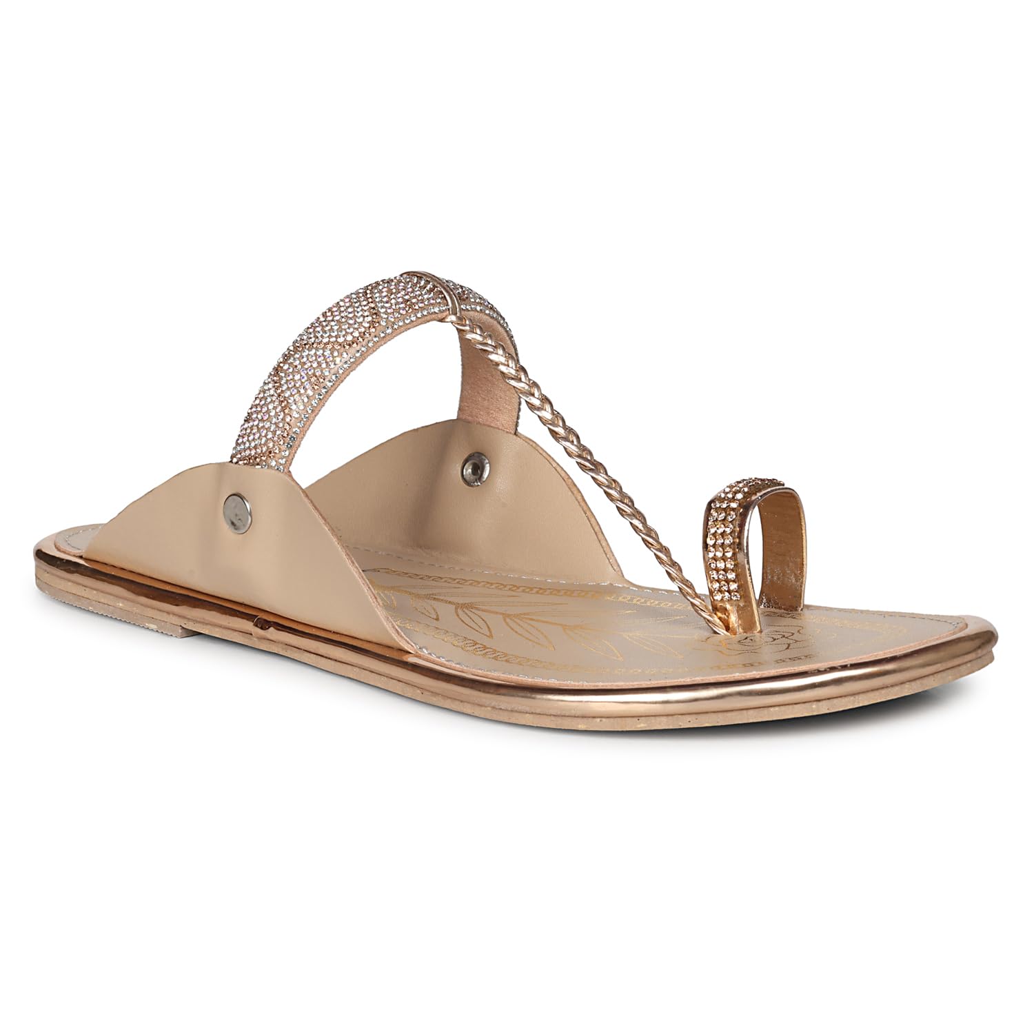 Kolhapuri Sparkle Toe Ring Flats for Women | Comfortable Lightweight Ethnic Fashion Sandals-image-9