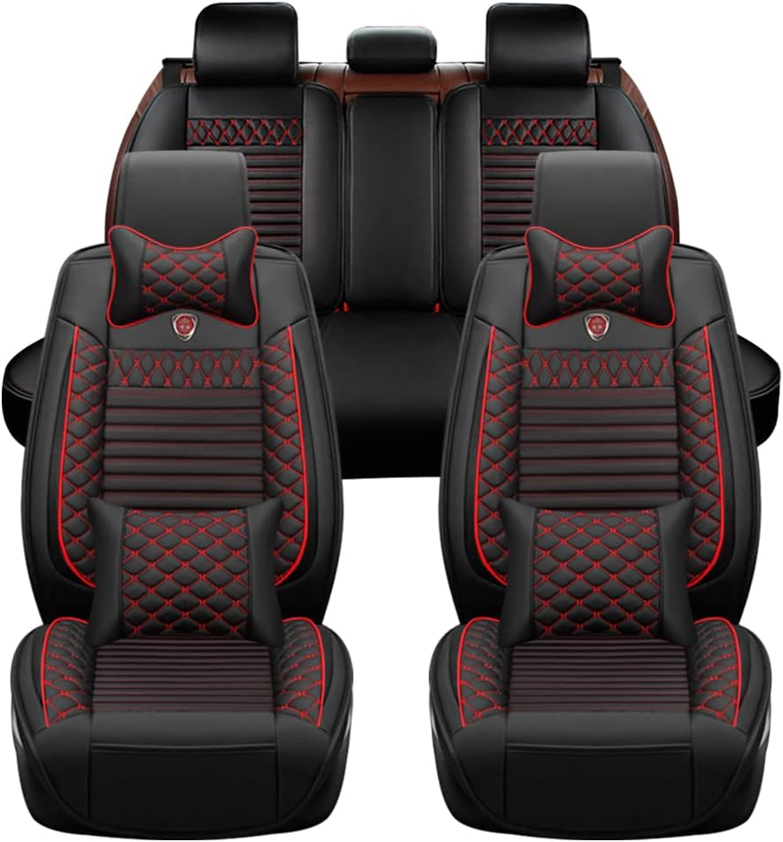 Luxury Leather Car Seat Covers Breathable and Waterproof Leather Automotive Seat Covers SUV Truck Sedan Anti-Slip Seat Cover with Backrest Car Seat Cushion Full Wrapped Edge Car Seat Protector