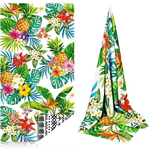 Tropical Beach Towel, Pineapple Microfiber Beach Towel Oversized, Palm Leaves Bath Towel, Large Beach Towel for Women Adults, Sand Free Beach Towel for Travel Bath Yoga 31 x 60