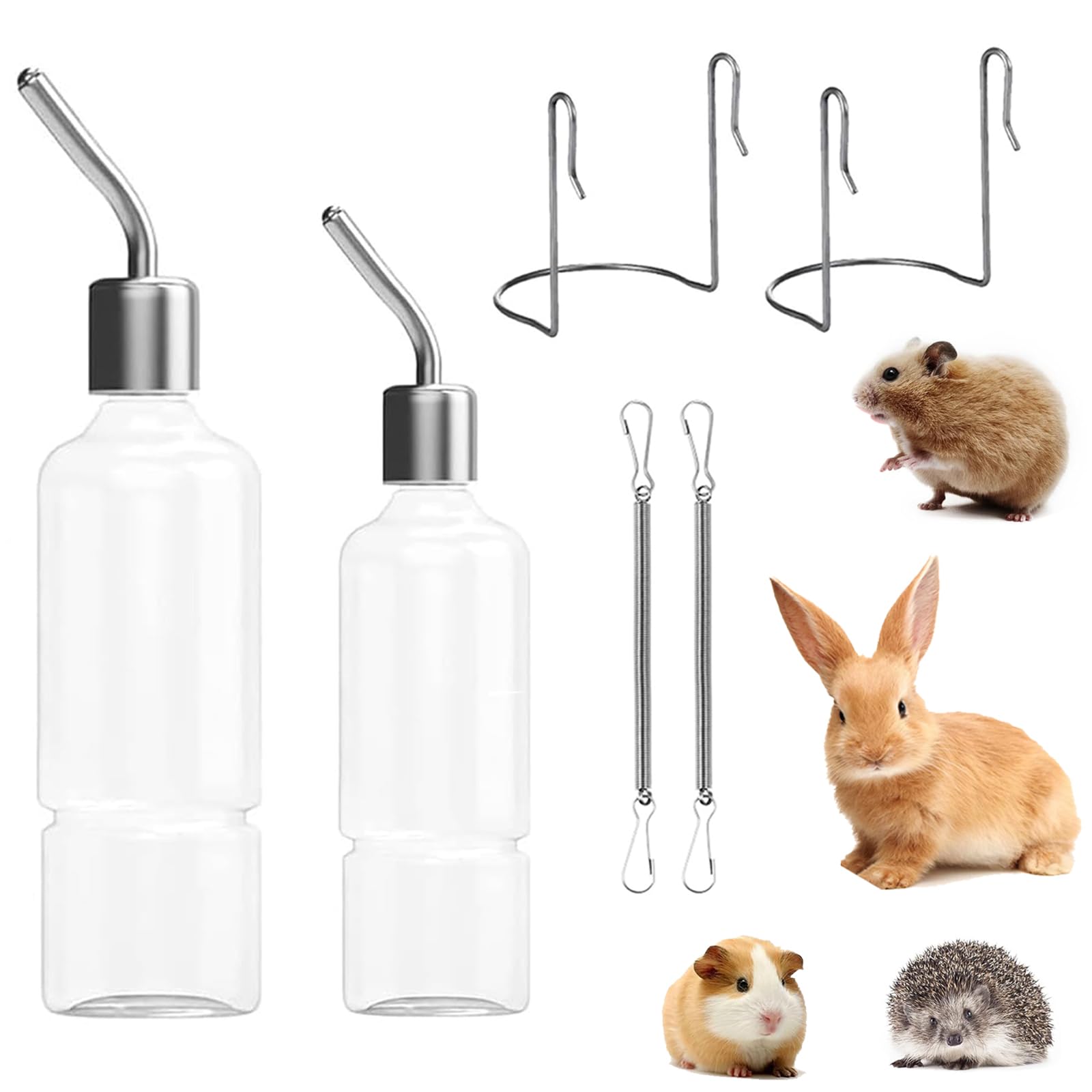 Biberon Lapin, 2 Pièces Suspendus Lapin Deau Distributeur, Rongeur Distributeur Eau, Abreuvoir pour Les Rongeurs, pour Abreuvoir Rongeur, Chatons, Chiens, Hamsters, 350 ML + 180 ML